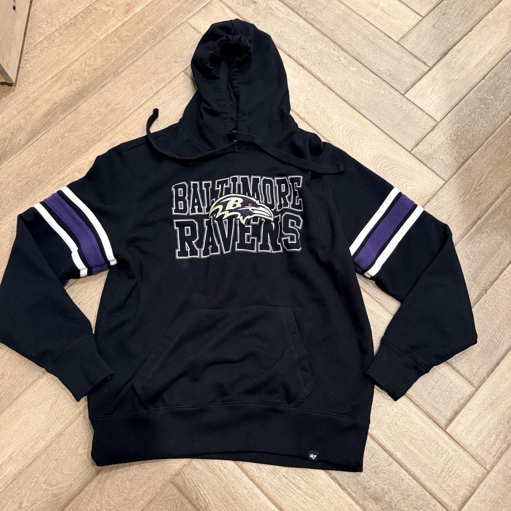 Baltimore Ravens Hoodie Sweatshirt Mens Large Black NFL Football Pullover '47